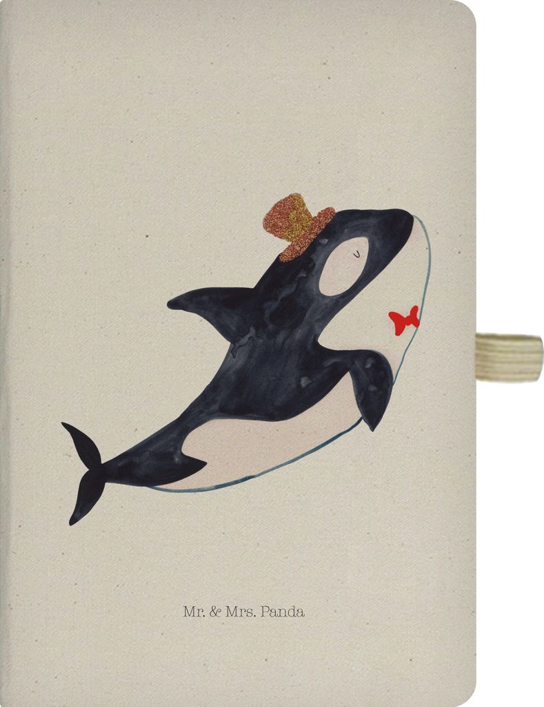 Mr. & Mrs. Panda Adressbuch Orca Zylinder - Transparent - Geschenk, notizbuch, Journal, Glückwunsch, Narwal, Glitter, Geburtstag, A5, Fest, Meer, ...