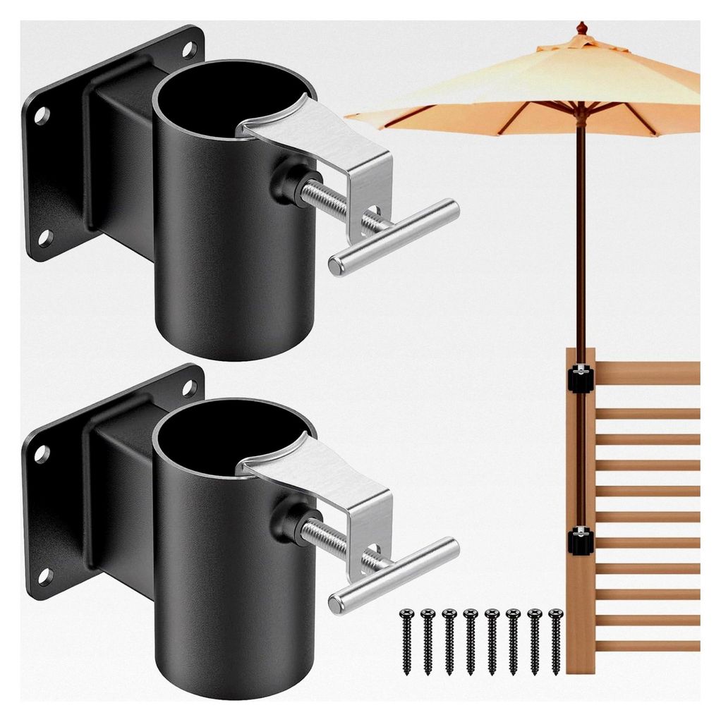 Sonnenschirmhalter für Balkongeländer, geeignet für 1-2 Zoll Stangen, platzsparendes Design, sichere und stabile Halterung für Terrassengeländ...