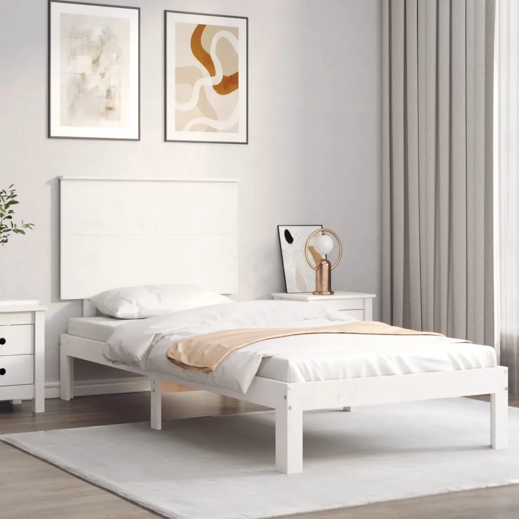 Cadre de lit en bois massif blanc 100x200 cm avec tête de lit stable