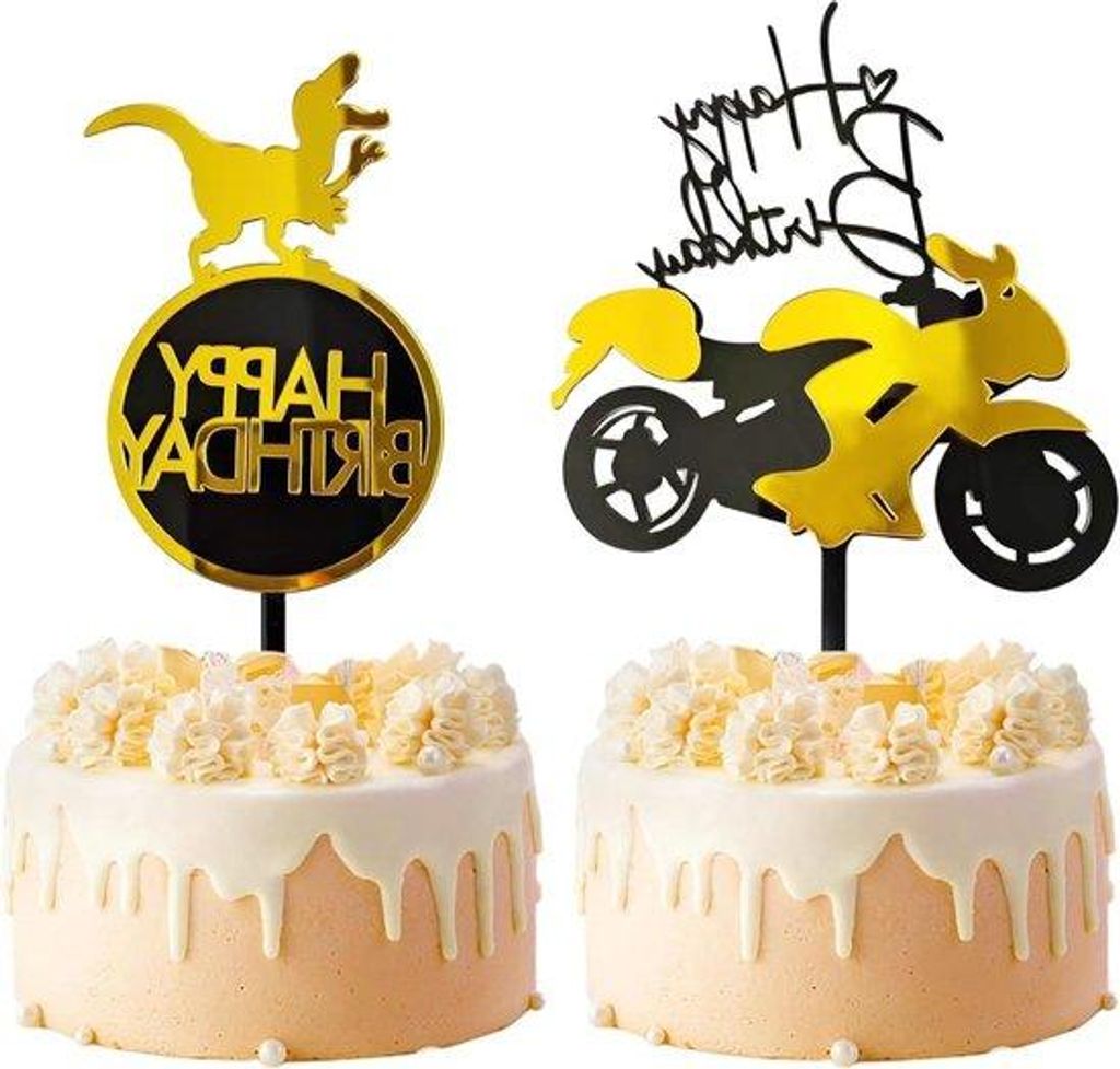 Geburtstagstorten Dekoration Motorrad Dino Acryl Schwarz Gold