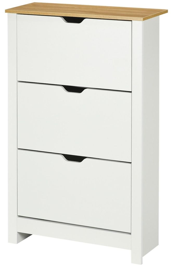 Schuhschrank Schuhkipper mit 3 Kippschubladen Ablagefläche Griffrillen Kippschutz Weiß Braun 72 x 26 x 112 cm bis 18 Paar