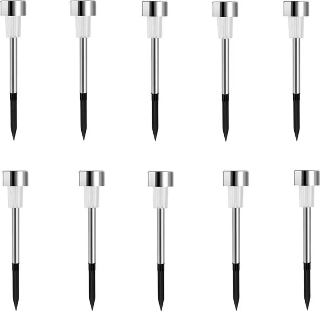 Éclairage solaire de jardin durable en inox - Kit 10 lampes 5,5cm