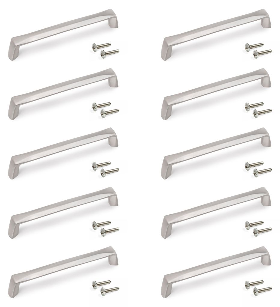 Emuca Lot von 10 Möbelgriffe Canton, L142mm, 128mm Achsenabstand, Zamak, Nickel satiniert