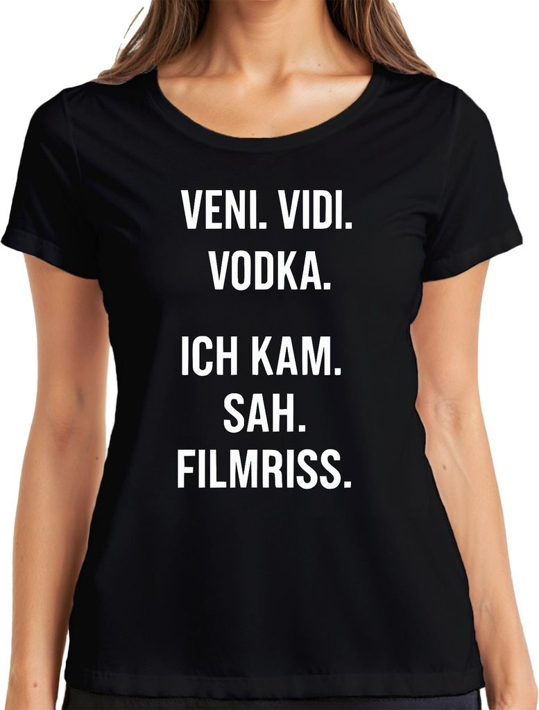 Veni Vidi Vodka Ich kam sah Filmriss Party Geschenk Lustig Feier Damen T-Shirt, Schwarz, XXL
