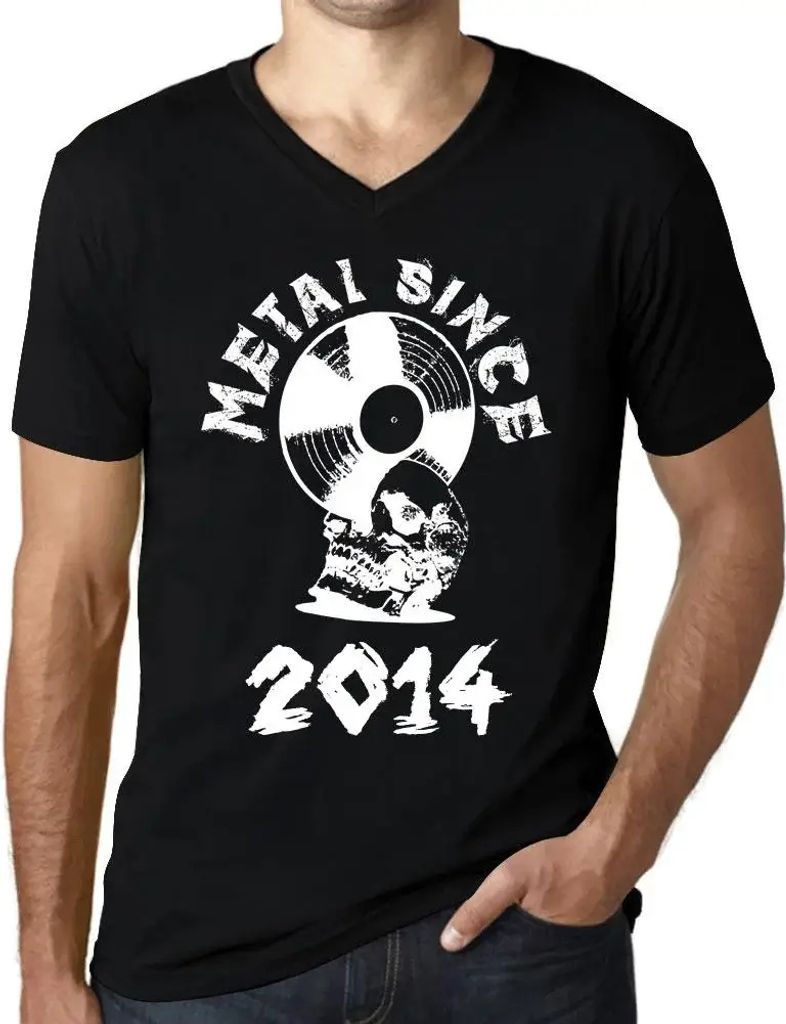 Herren Grafik T-Shirt V-Ausschnitt Metall seit 2014 – Metal Since 2014 – Geschenk 10. Geburtstag Jahrestag 10 Jahre Jubiläum 10 Jährige Mann ...