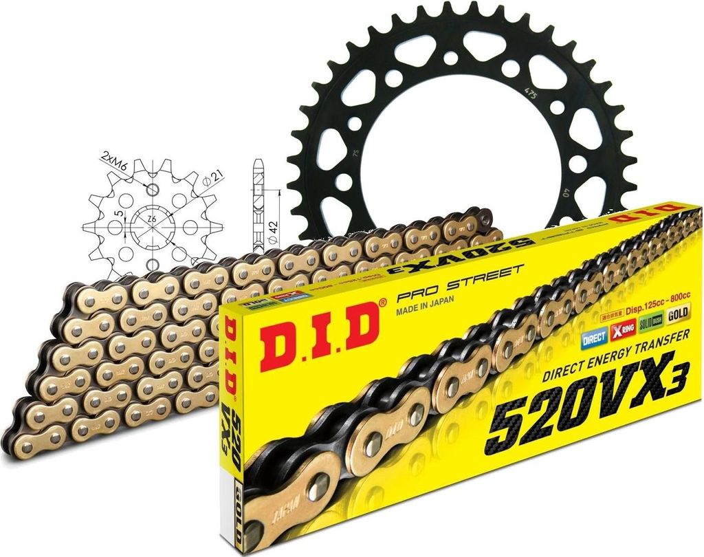 DID Kit Stahl Kompatibel mit Kawasaki KL250 78-82 14-40-098 DID520VX3(G&B) Endlos