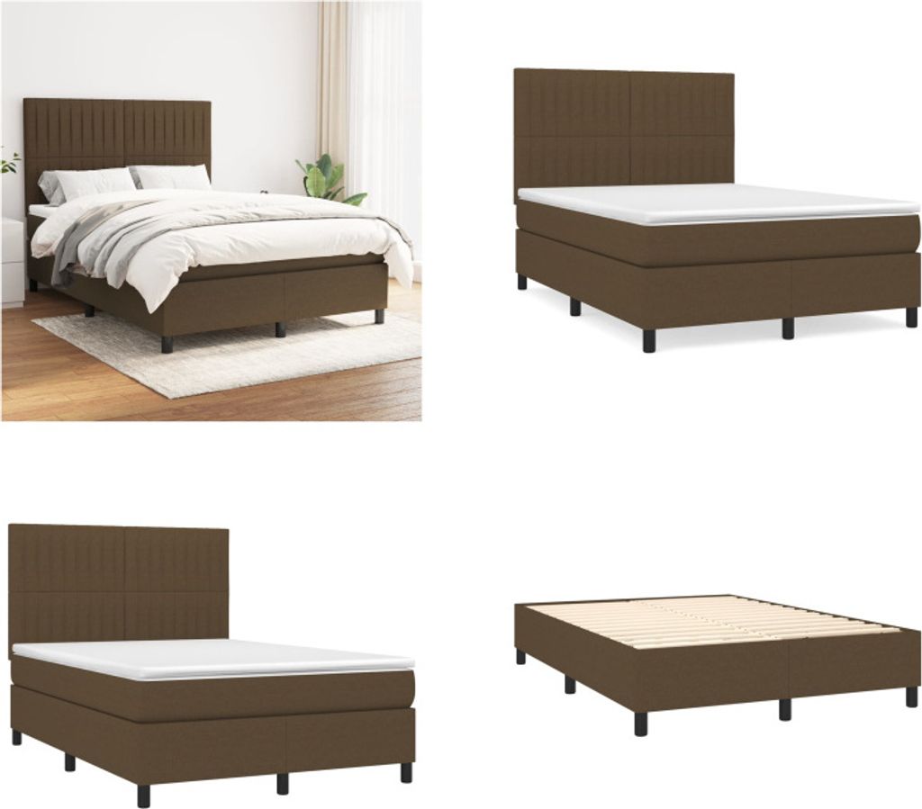 vidaXL Boxspringbett mit Matratze Dunkelbraun 140x200 cm Stoff - Boxspringbett - Boxspringbetten - Bett - Schlafzimmermöbel