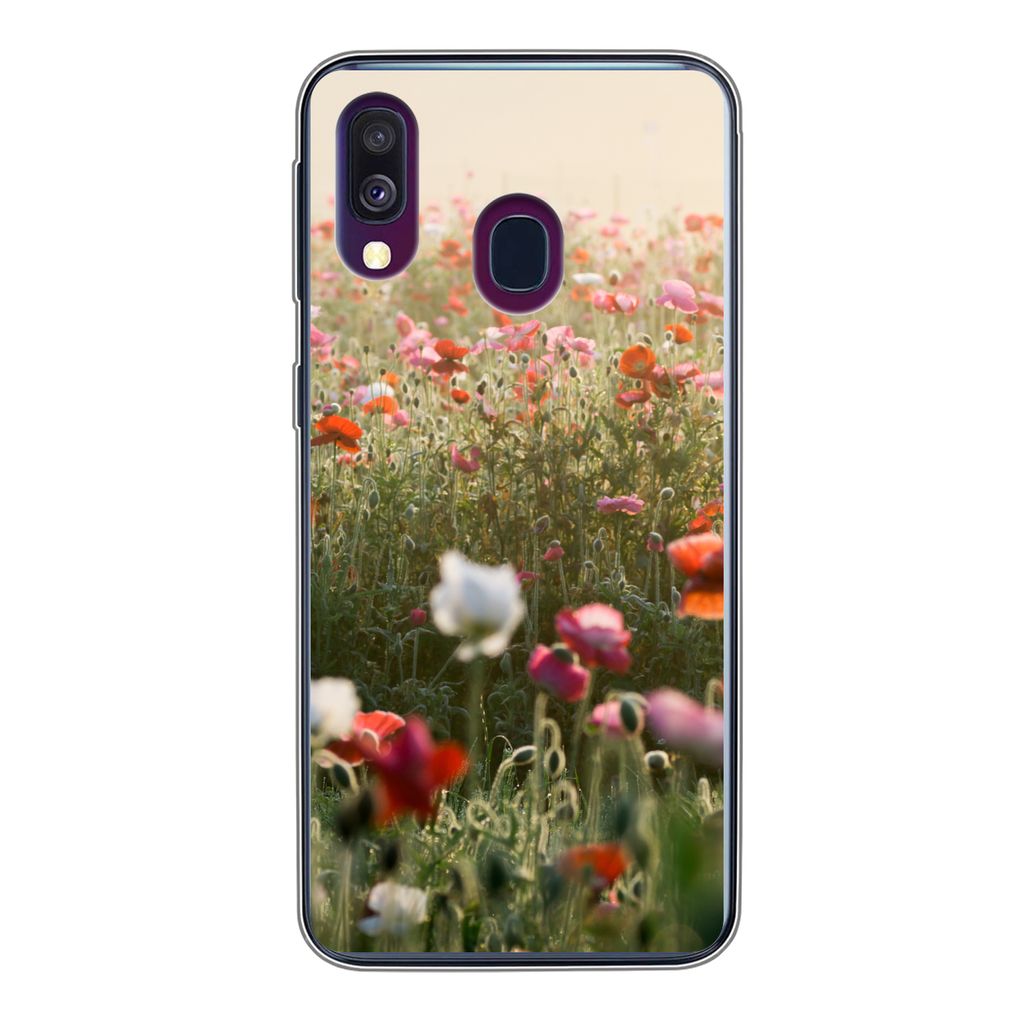 MuchoWow Handyhülle Schutzhülle Hülle für Samsung Galaxy A40 Mohn - Farben - Pastell Silikon Softcase Handy Hülle - Handy-Tasche