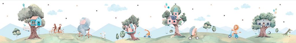 Sanders & Sanders selbstklebende Tapetenbordüre Waldtiere Grün und Blau 500 x 16 cm