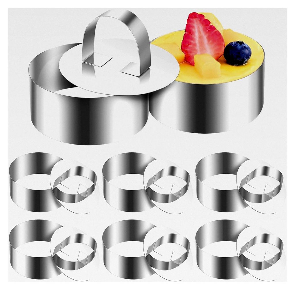 8 Stück Tortenringe aus Edelstahl, runde Backringe, 8 cm Durchmesser, 4 cm hoch, rostfrei, für Mousse, Kuchen und Dessertformen, Backzubehör fü...