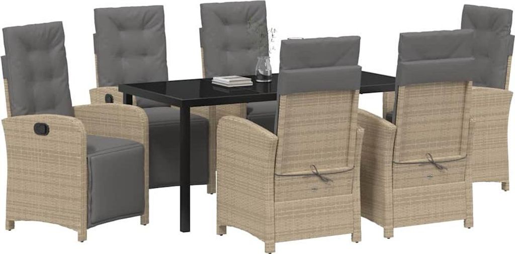 vidaXL Garten Essgruppe mit Kissen 7 pcs Beige Poly-Rattan