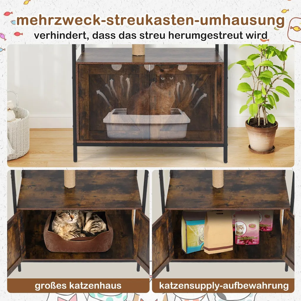 Arbre à chat capsule spatiale et meuble de litière en jute