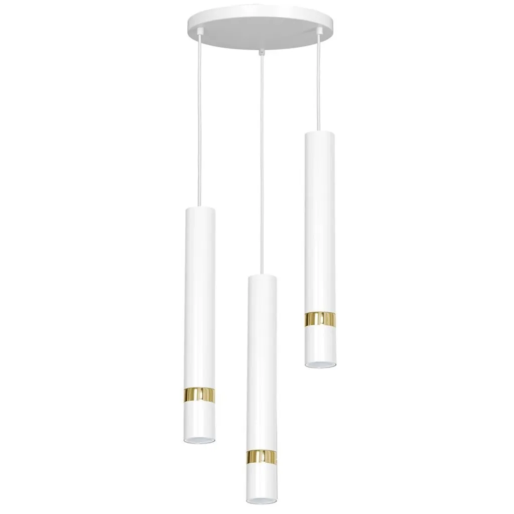 Suspension ronde Reno blanche et dorée avec 3 spots tubulaires GU10