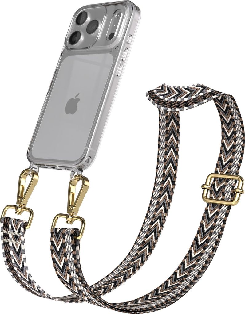 EAZY CASE Handykette - Verstellbarer Trageriemen kompatibel mit Apple iPhone 17 Pro, Handykordel mit transparenter Silikon-Hülle, Band in Grau