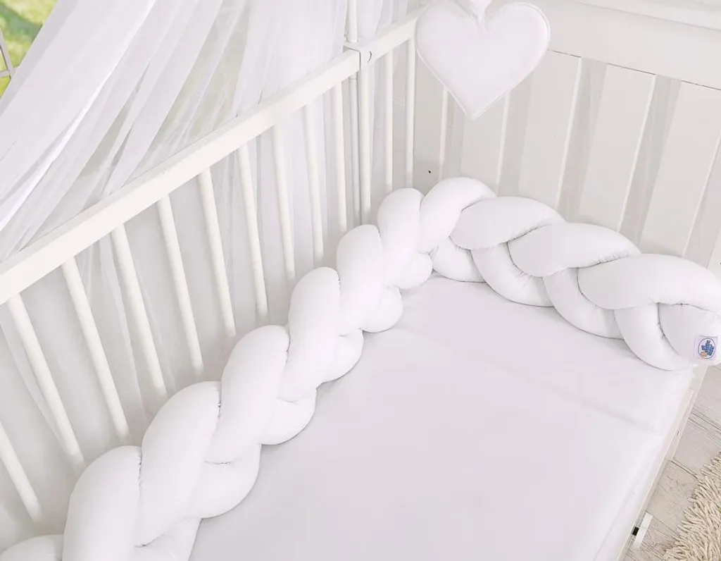 Tour de lit tressé pour bébé blanc 180 cm - Tresse de lit modulable