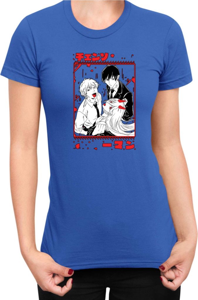 Damen T-Shirt Manga Japan Anime Comics Animation Chainsaw Anime manga Man 16, Lady 2XL / Blau