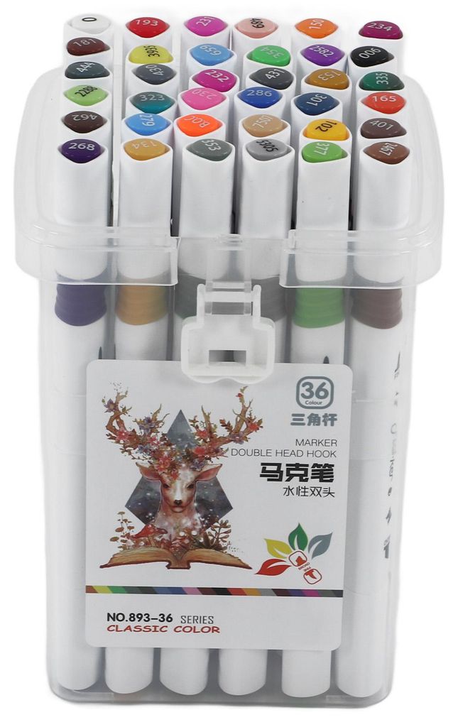 36 Stück Doppelspitzen-Marker, dreieckiger Stifthalter, 36 Farben, wasserlöslich, tragbar, transparent verpackt, zum Ausmalen für Kunst