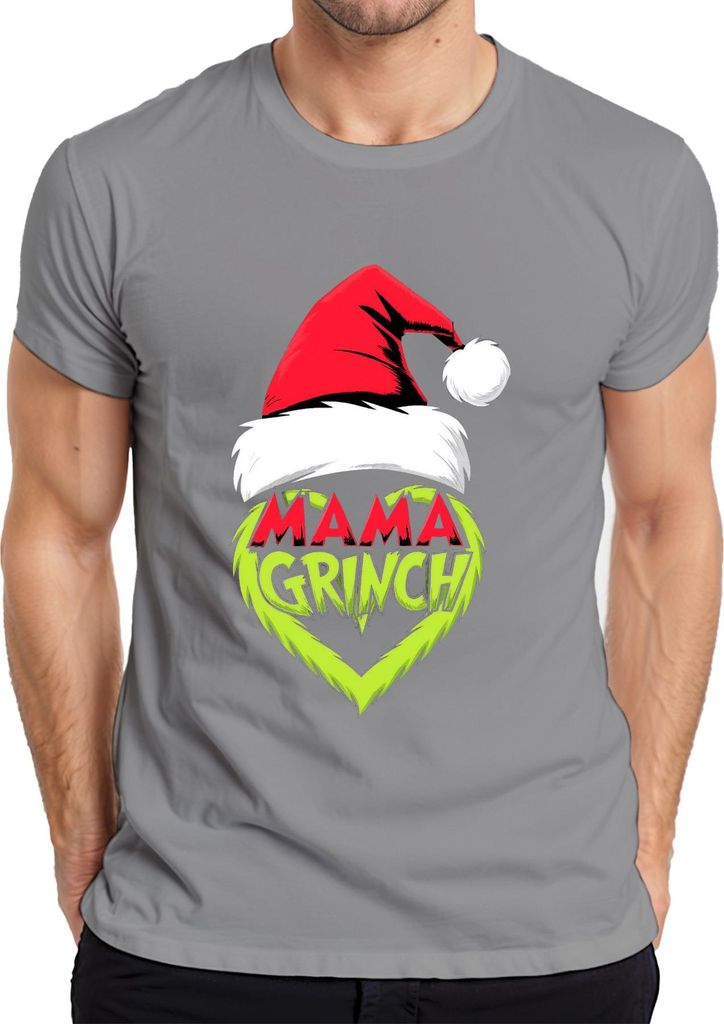 Mama Grinch Weihnachten Weihnachtsmütze Grinch Herz Lustig Mutter Herren T-Shirt, Grau, 3XL