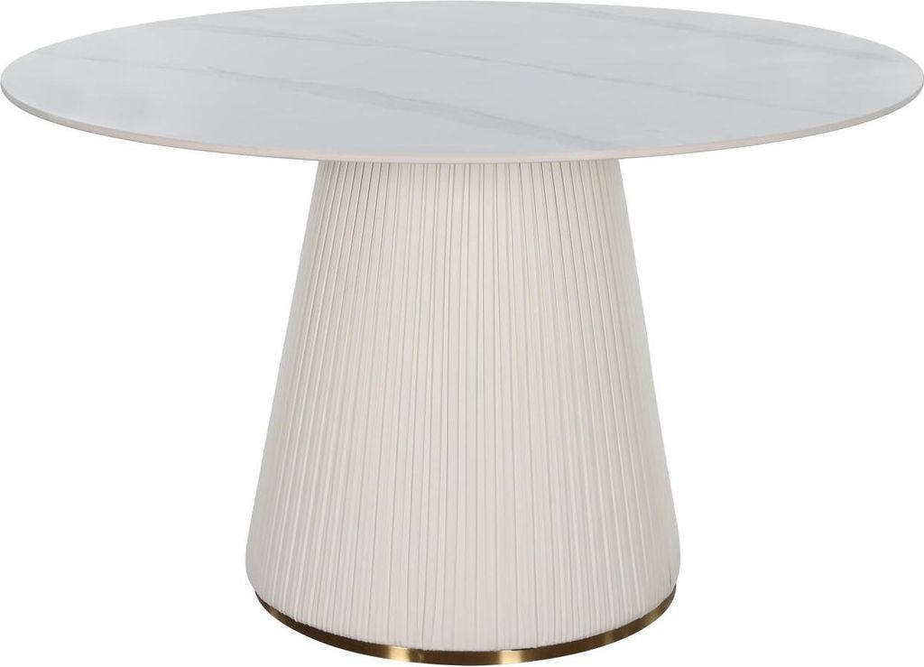 FURNLUX Esstisch Modig Marmor Weiss Und Creme Weiss Und Gold 120cm / Hauptfarbe: Weiß / Abmessungen: 120 x 75 x 120 cm