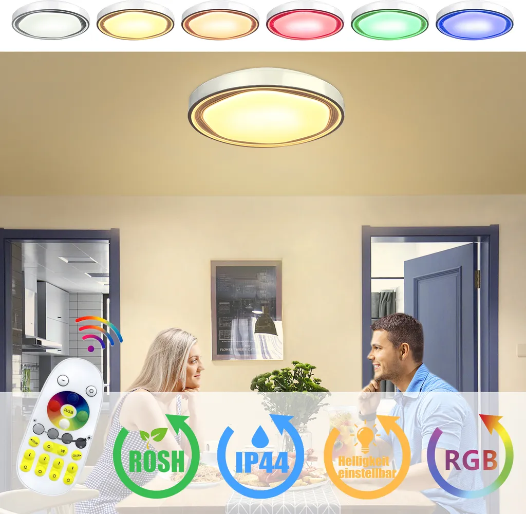 Plafonnier RVB à intensité variable 60W, luminaire LED avec commande
