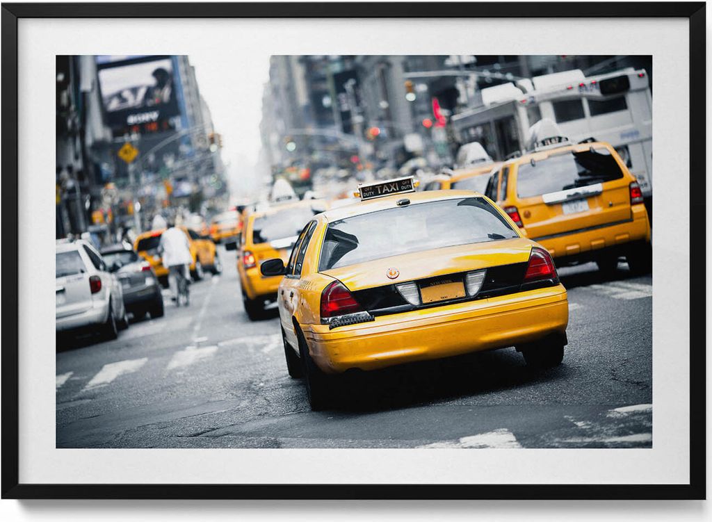New Yorker Taxis im Stau der Stadt– Wandbild mit Rahmen – Gerahmtes Bild – Wanddekoration – 100x70 cm – Schwarz Rahmen