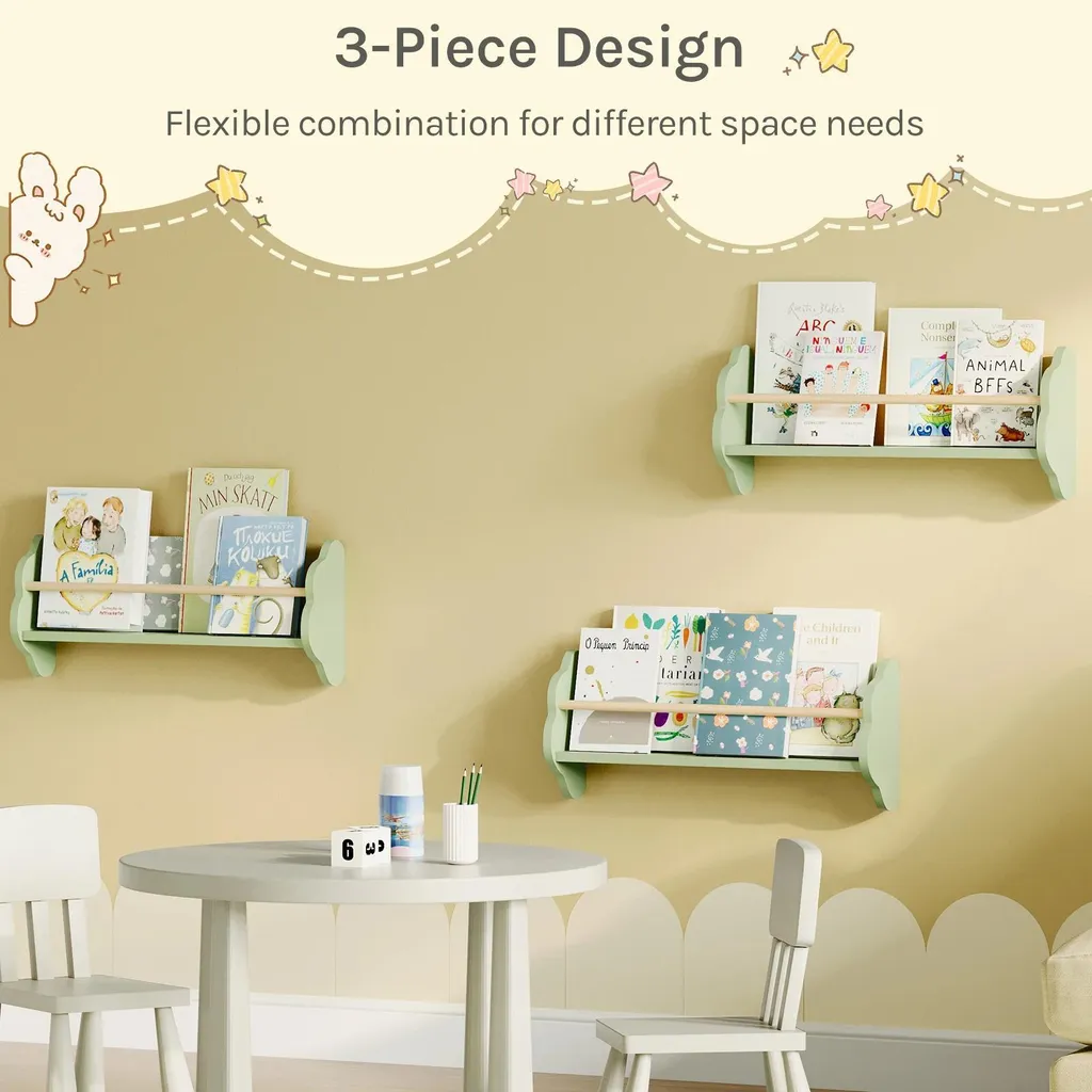 Set 3 Mensole Galleggianti Grigio Chiaro: Libreria Montessori per Bambini - 5