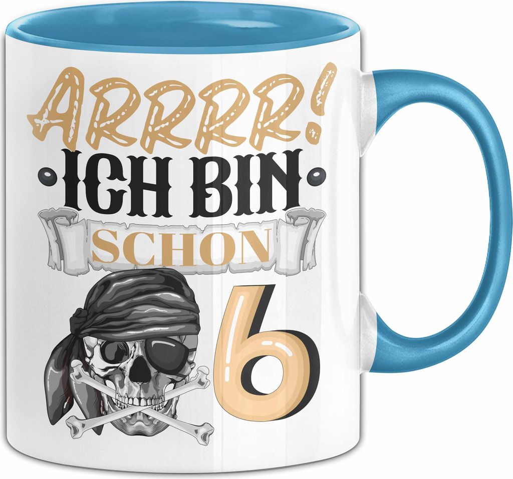 6. Geburtstag Geschenk Tasse Becher Jungs Pirat Arrrr Ich Bin Schon 6 (Blau)