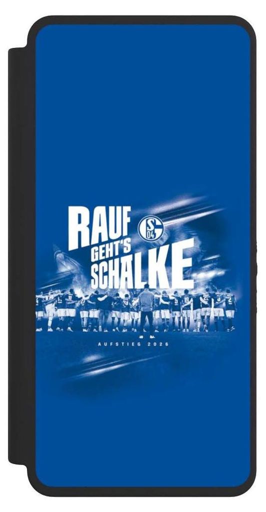 NIVOCASE Klapphülle für Samsung Galaxy S26 Ultra Handyhülle aus Kunst Leder NIVOflip schwarz Aufstieg FC Schalke 04 Offizielles Lizenzprodukt