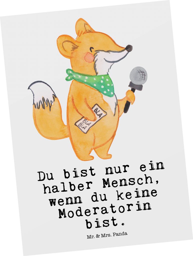 Mr. & Mrs. Panda Postkarte Moderatorin Herz - Weiß - Geschenk, Grußkarte, bildkarte, Postkarten, Ansichtskarte, Ansichtskarten