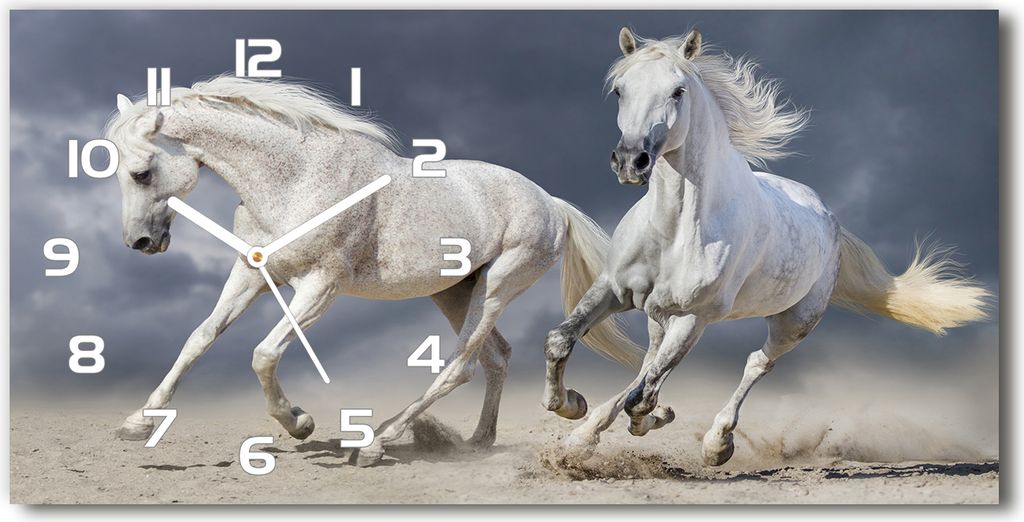 Wanduhr aus Glas – 60x30 cm - Glasbild - Glasuhr - Gehärtetes Glas - weisse-zeiger - Weiße Pferde Strand