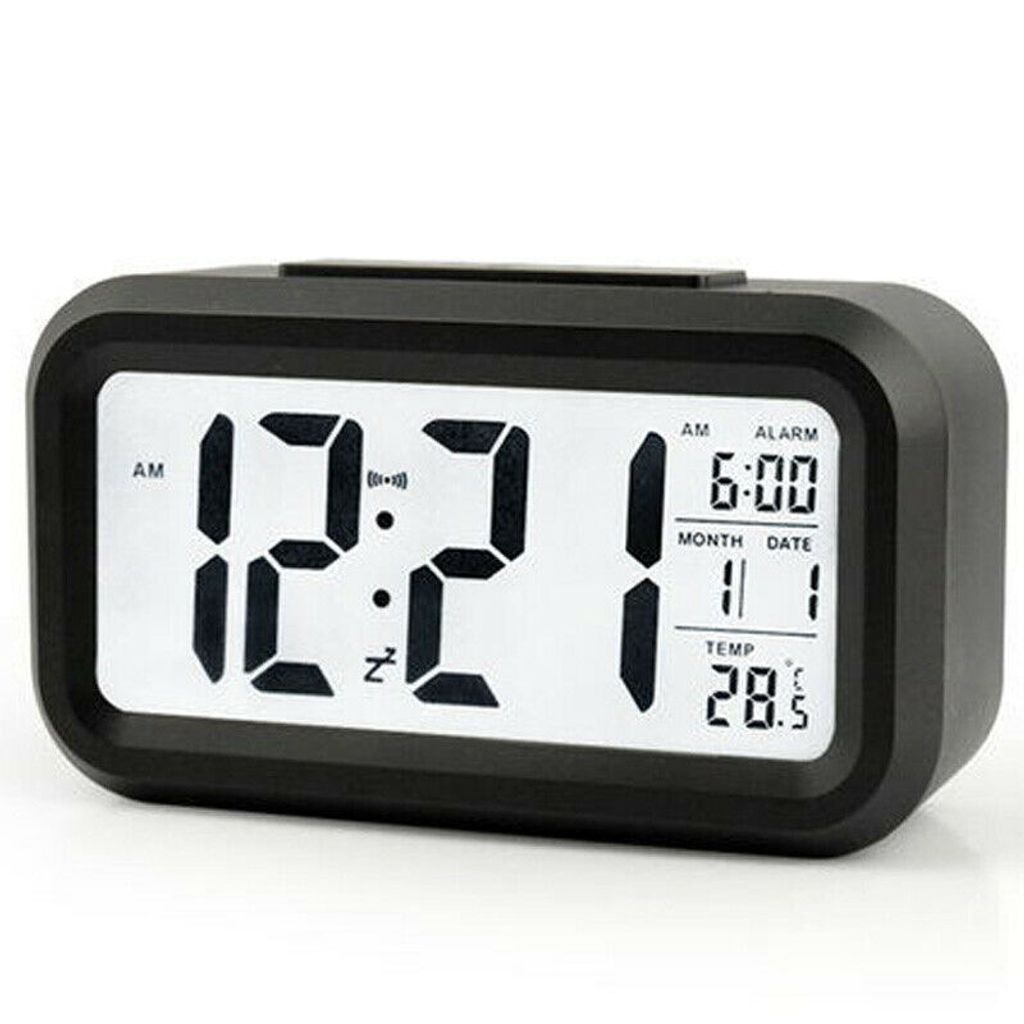 Tischuhr LCD Digital Wecker LED Beleuchtet Temperatur Anzeige Kalender Uhren 