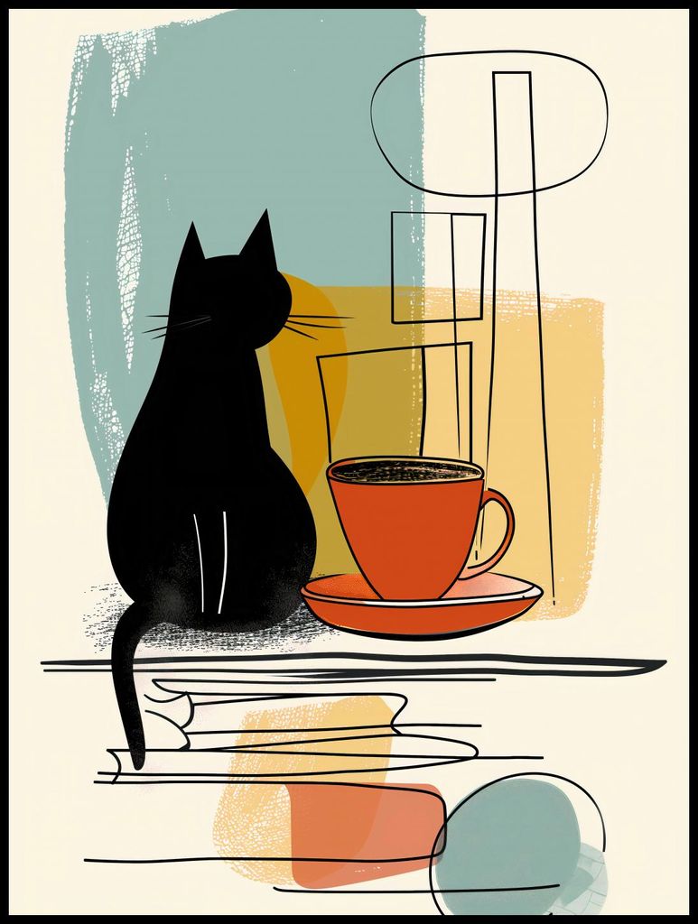 Plakat 75x100cm Katze und Kaffee