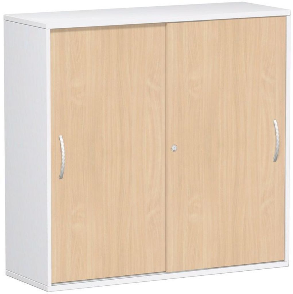 Geramöbel Schiebetürenschrank Oberboden 25 mm, mit Standfüßen, abschließbar, 1200x425x1182, braun/Weiß, S-312353-BW