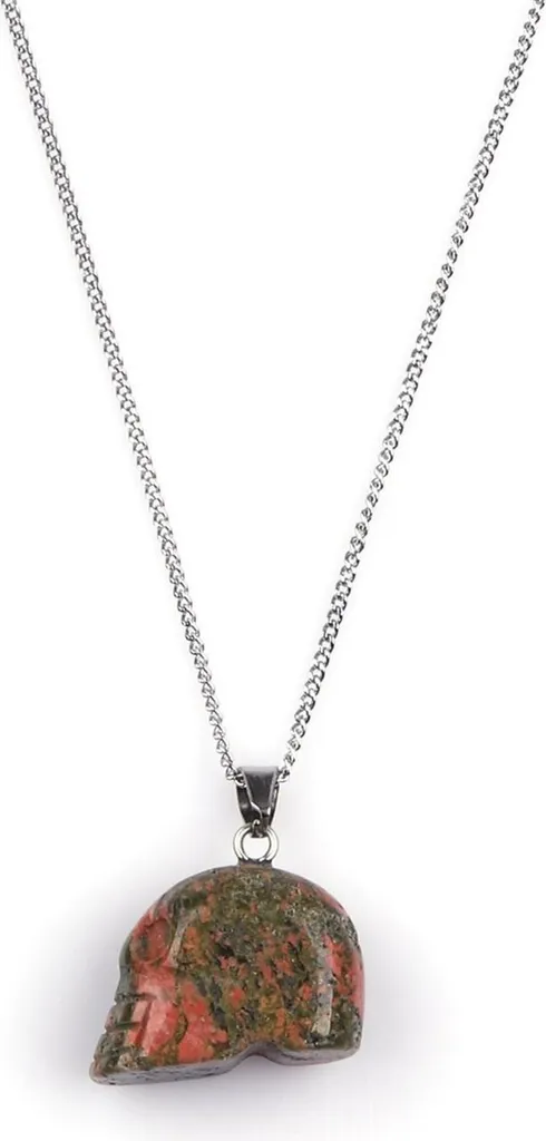 Pendentif tête de mort en unakite pour lithothérapie et look rock