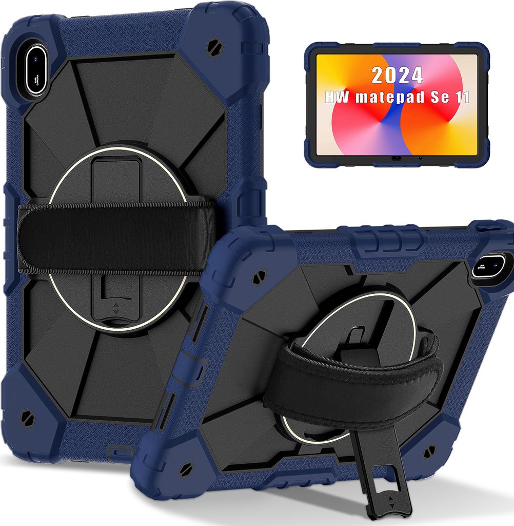 Hülle für Huawei MatePad SE 11 2024 Tablette Schutzhülle Stoßfeste mit 360 Drehbarer Handschlaufe/Ständer Navy Schwarz