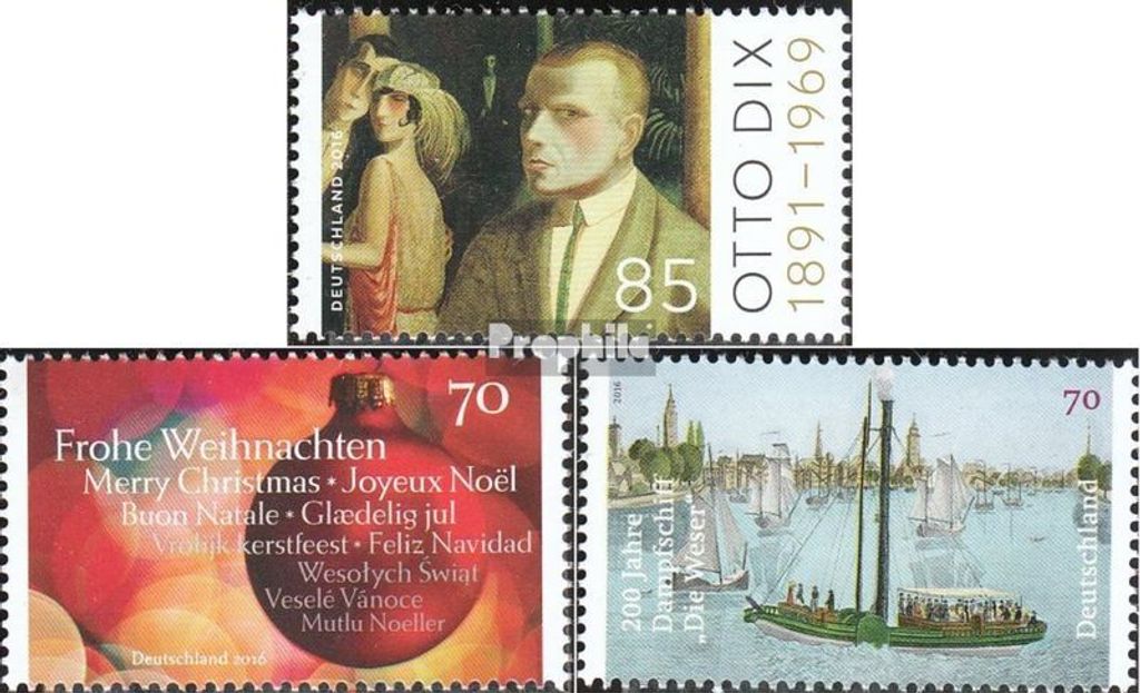 Briefmarken BRD (BR.Deutschland) 2016 Mi 3267,3269,3273 (kompl.Ausg.) gestempelt Otto Dix