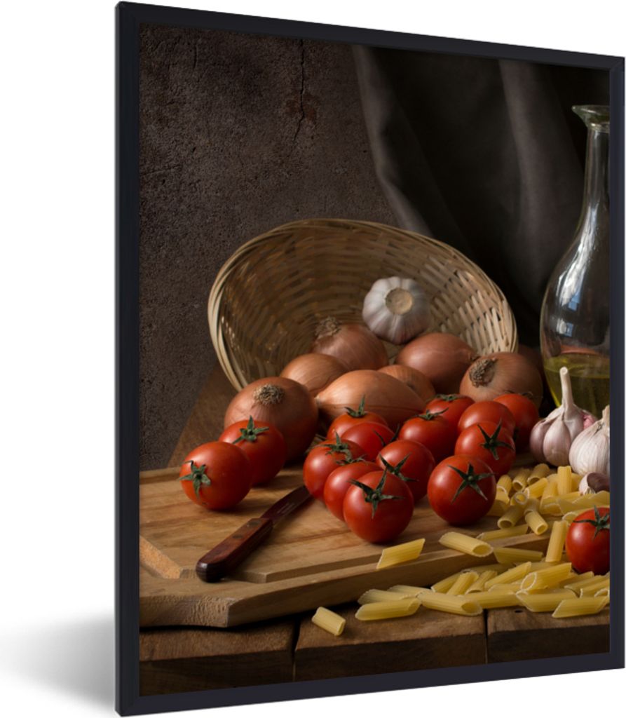 MuchoWow Gerahmtes Poster Schneidebrett - Gemüse - Stillleben - Pasta - Aus - Tomate - Schneidebrett 30x40 cm - Poster mit Schwarzem Bilderrahme...