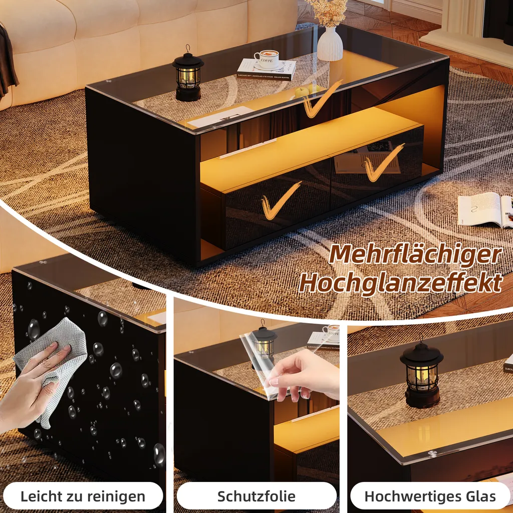 Table de Salon Moderne pour Soirée Cinéma avec LED et Rangement Magazines - 4