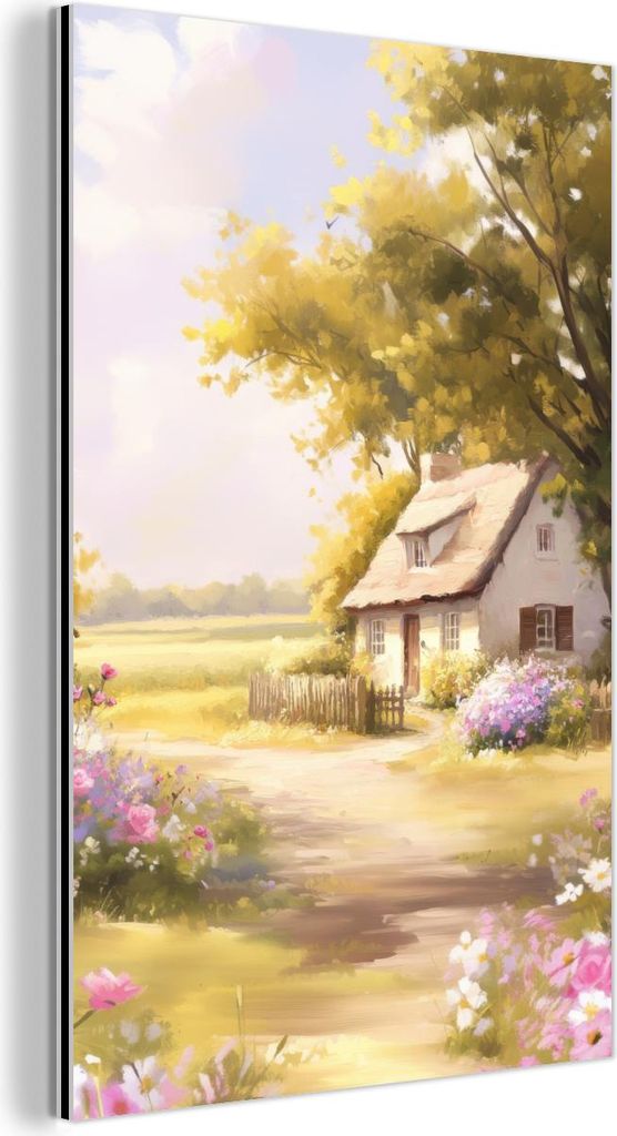 MuchoWow Wanddekoration Metall Metallbild Wandkunst 100x150 cm Landhaus - Holz - Blumen MuchoWow Aluminium Gemälde - Bild
