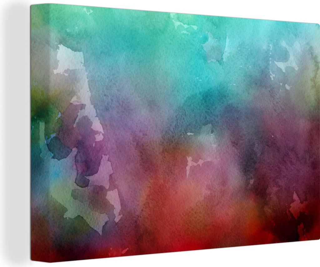 OneMillionCanvasses - Leinwandbilder - 150x100 cm, Aquarell - Grün - Rot, Wandbilder Kunstdruck Wanddekoration - Foto auf Leinwand - Gemälde au...