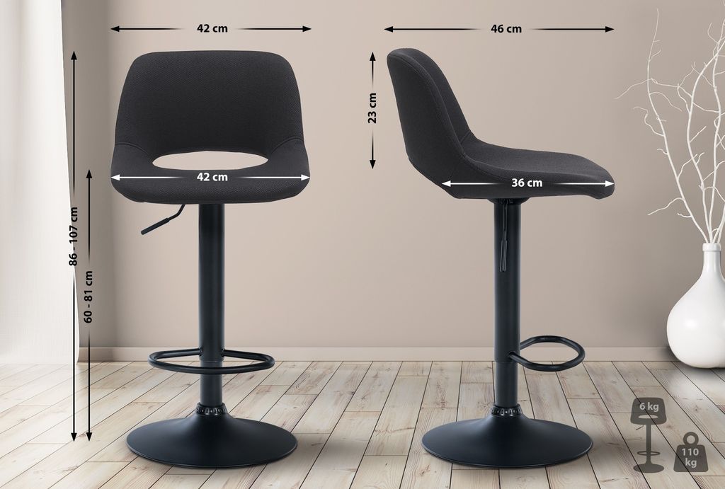 Barhocker HLO-CP244 Stoff schwarz schwarz