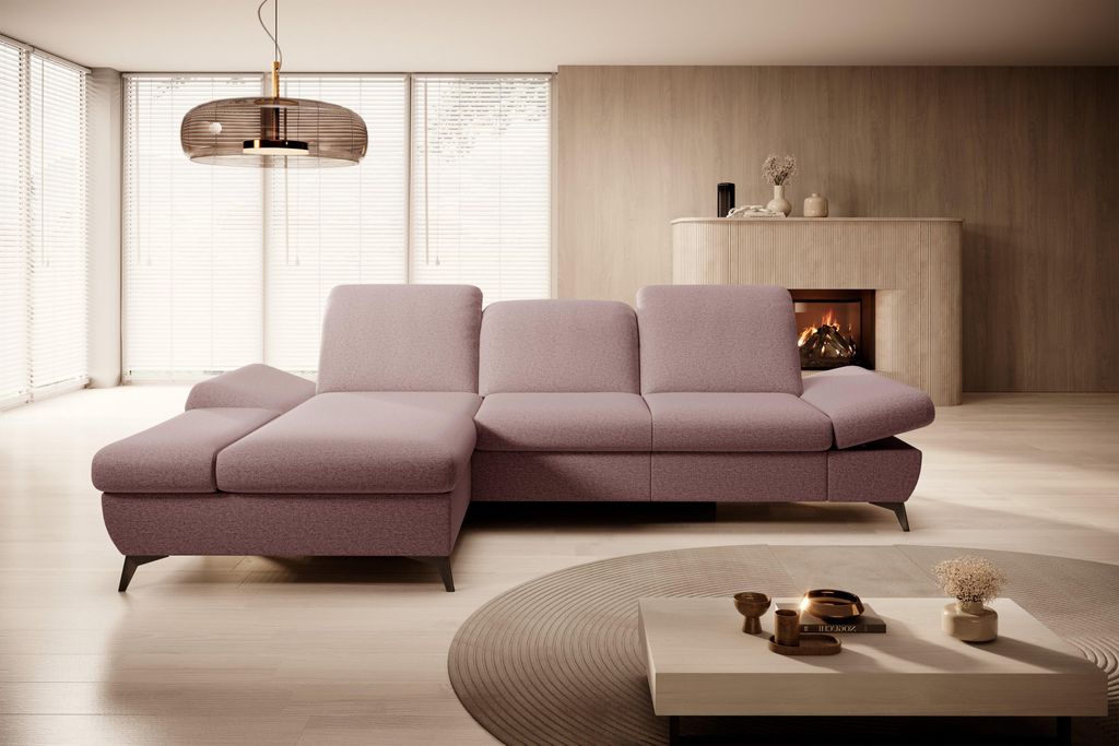 Masseno Ecksofa FELICE L-S mit Schlaffunktion L-Form, Sofa mit Bettkasten, Wohnzimmersofa, Couch, Soffa, Bettsofa, Couchgarnitur- Rosa, MATANA 14