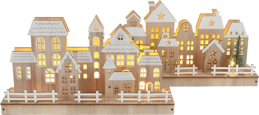 Village de Noël Lumineux en Bois Décoration Scène Hivernale avec 8 LED