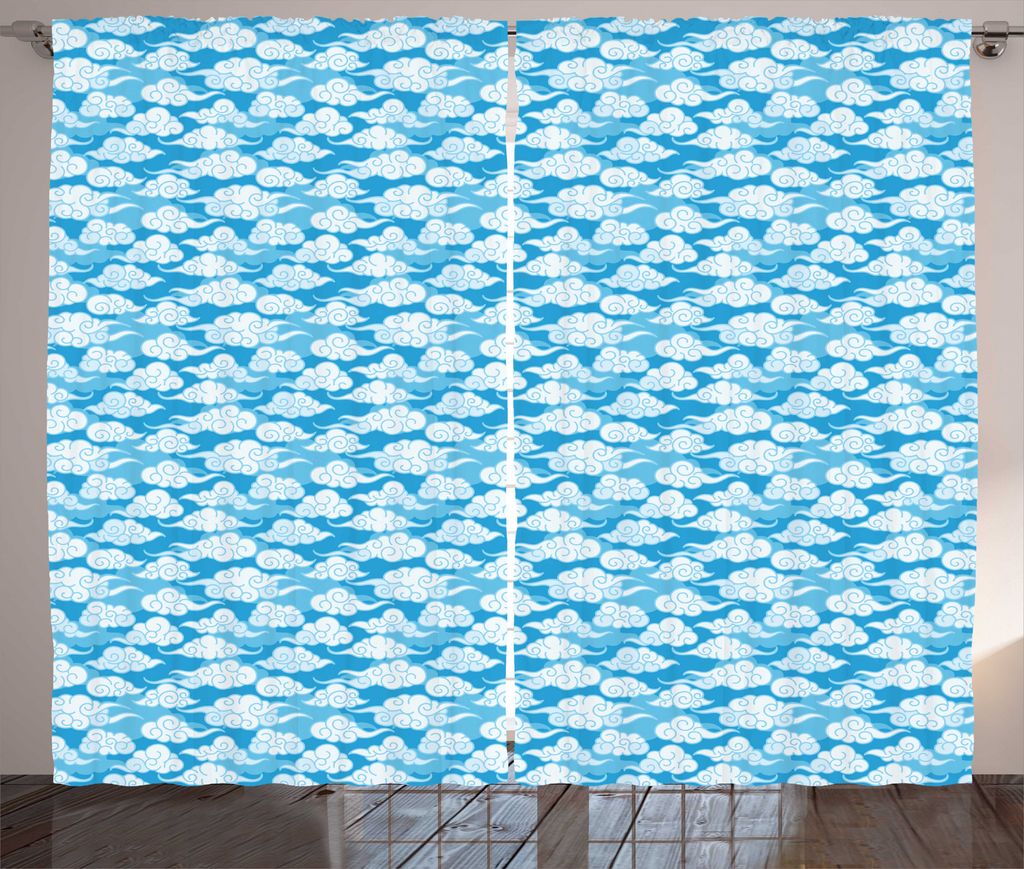 ABAKUHAUS Blau und weiß Rustikaler Gardine, Japanische Wolke Motiv, Wohnzimmer Universalband Gardinen mit Schlaufen und Haken, 280 x 225 cm, Azure...