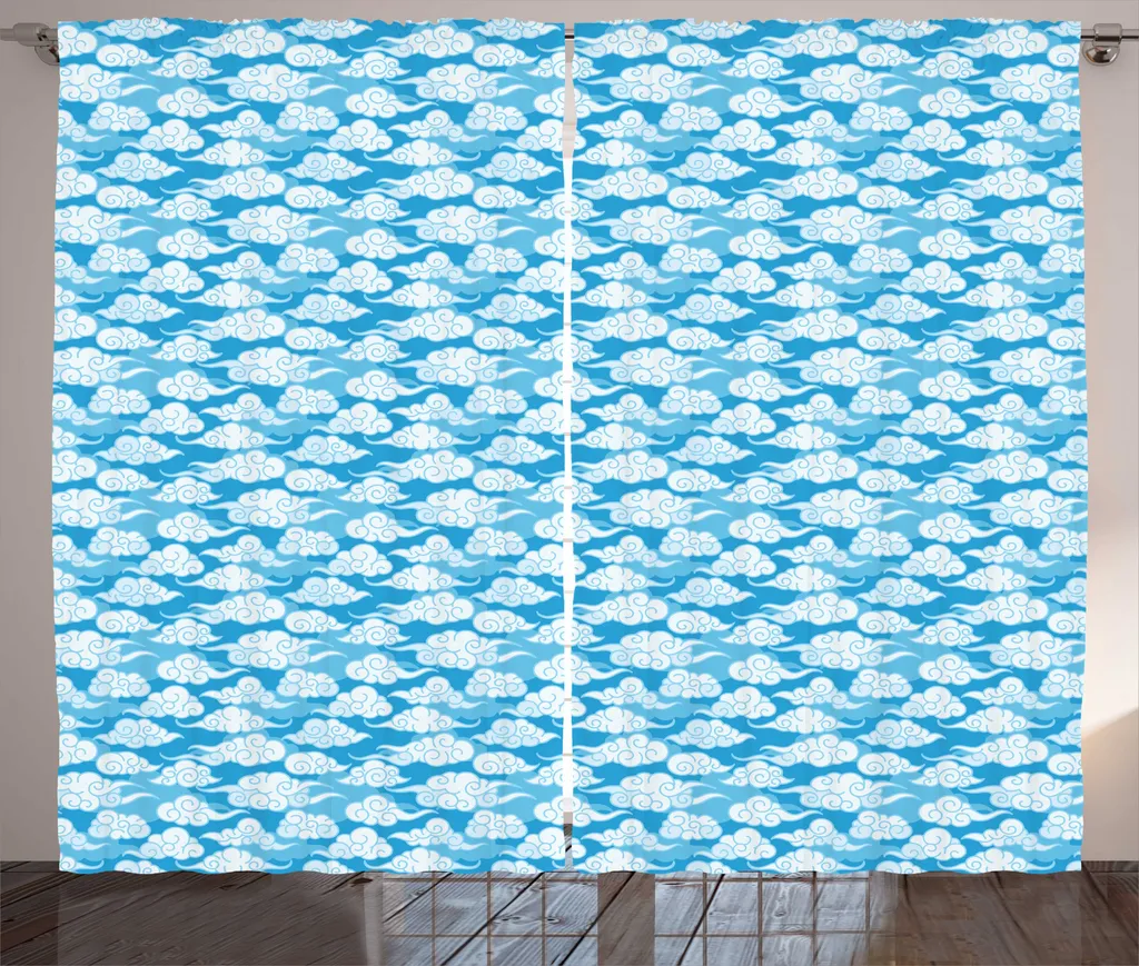 Rideau rustique bleu et blanc Abakuhaus motif nuage japonais 280x225 cm