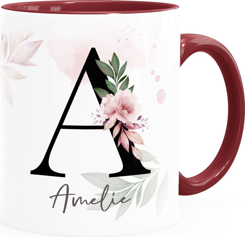 Kaffee-Tasse mit Name und Spruch mit Herz Initiale Monogramm Dankeschön personalisierte Geschenke SpecialMe Mama bordeauxrot Keramik-Tasse