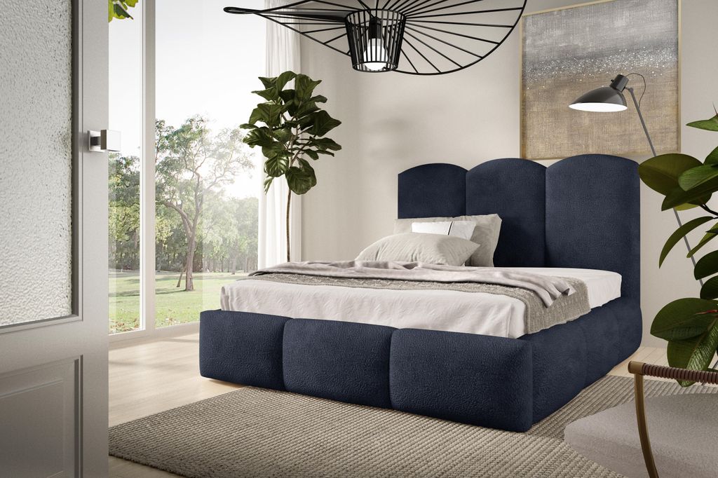 Polsterbett BAILEY 140x200 - Bett mit Bettkasten, Bubble Bett, Doppelbett mit Stauraum und Lattenrost, Schlafzimmer - Dunkelblau