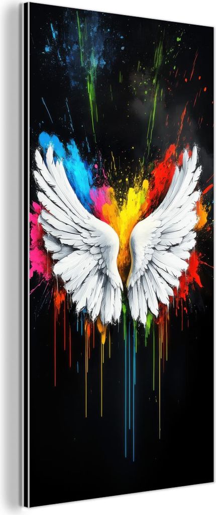 MuchoWow Wanddekoration Metall Metallbild Wandkunst 40x80 cm Flügel - Farbspritzer - Farbenfroh MuchoWow Aluminium Gemälde - Wanddekoration - Ind...