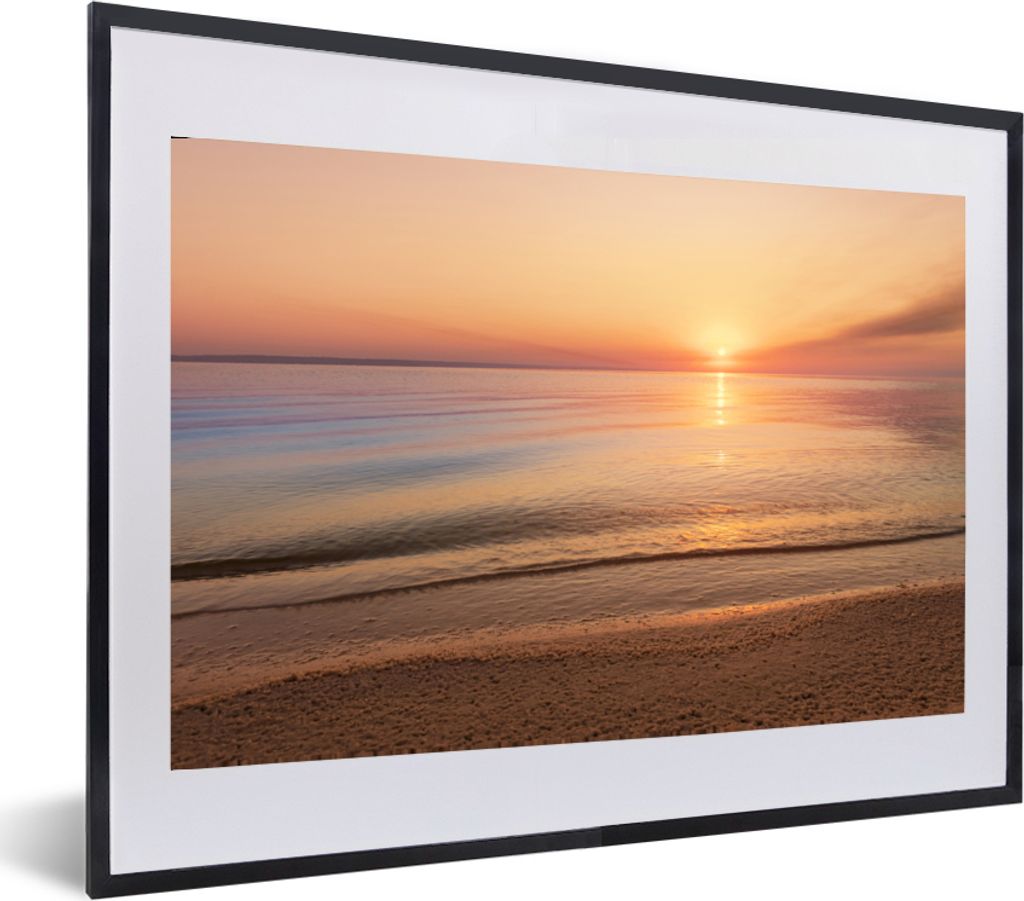 MuchoWow MuchoWow Gerahmtes Poster Strand - Meer - Rosa - Sonnenuntergang 60x40 cm - Poster mit zchwarzem Bilderrahmen - Schlafzimmer - Plakat ...
