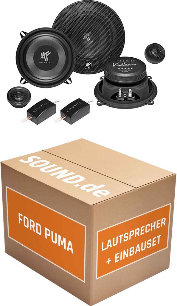 Lautsprecher Boxen Einbaupaket Front Hifonics VX5.2E passend für Ford Puma | 2x Tief-Mitteltöner 2x Hochtöner 2x Frequenzweiche
